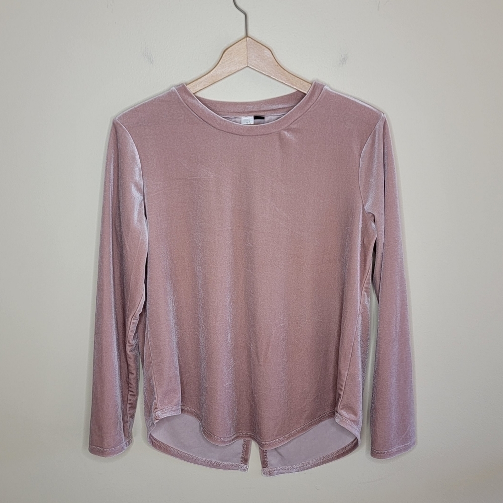 RD Style Pale Pink Velour Split Back Top Size Small Balletcore Casual